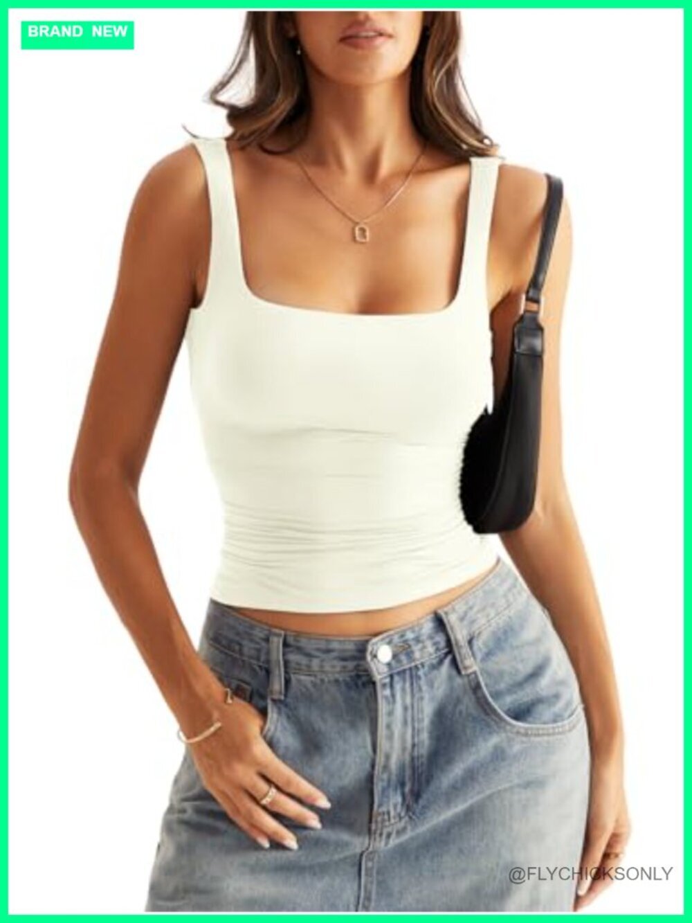 Double Lined Square Neck Tank Top Low Back Fitted Sleeveless Shirt Summer Going